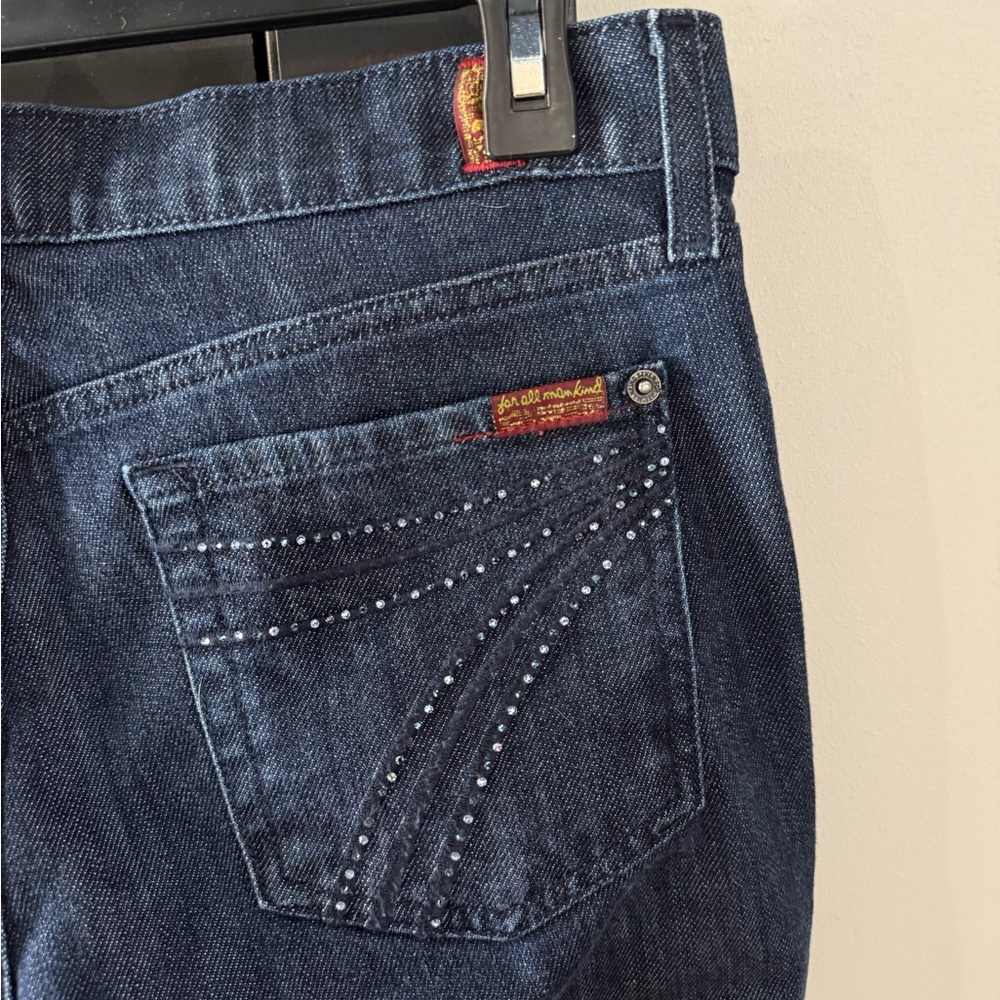 7 For All Mankind Dark Blue Flare Jeans with Rhinestone Pocket